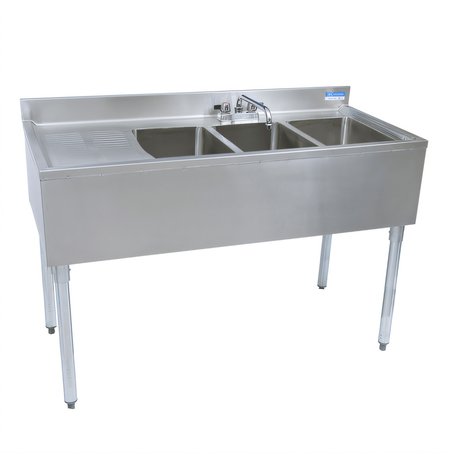 Product image #1 for BK Resources Slim-Line 48-Inch Three-Compartment Left Drainboard Underbar Sink