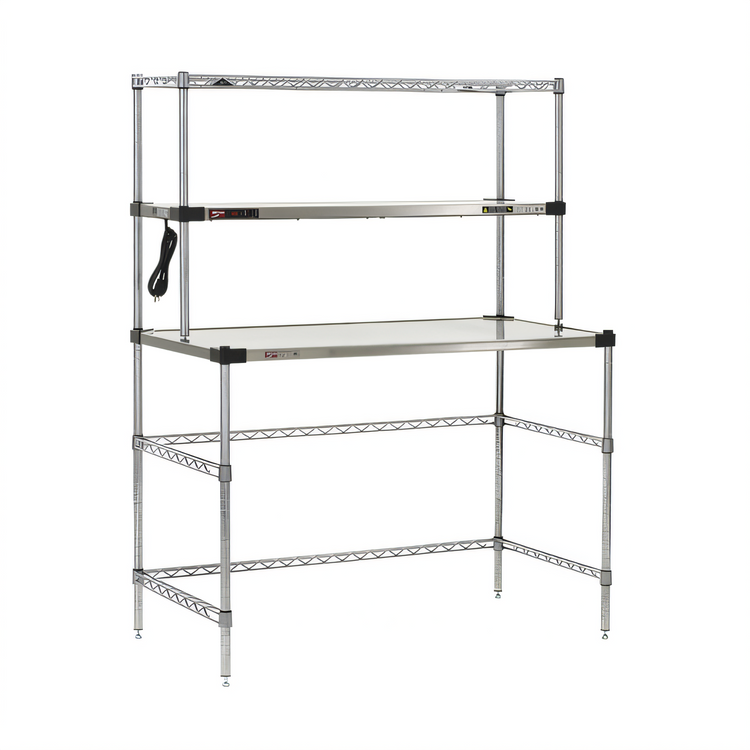 Product image #1 for Metro Super Erecta HOT 48-Inch x 24-Inch Stainless Steel Heated Workstation with Open Base and Wire Overshelf