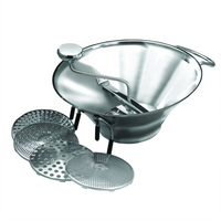 Winco Large 5-Quart Stainless Steel Manual Food Mill with 5 Sieves
