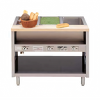 Thumbnail image #1 for Dinex DXPDME6OS 6-Well Electric Stationary Hot Food Counter with Sealed Wells, Open Cabinet Base and Stainless Steel Top, 86-Inch