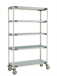 MetroMax i Blue Mobile Polymer Shelving Starter Unit, 48W x 18D x 80H, 5-Tier with 4 Open Grid Shelves and 1 Solid Bottom Shelf