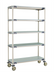 Thumbnail image #1 for MetroMax i Blue Mobile Polymer Shelving Starter Unit, 48W x 18D x 80H, 5-Tier with 4 Open Grid Shelves and 1 Solid Bottom Shelf