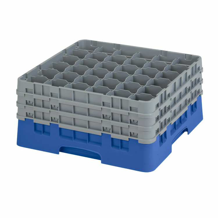 Product image #2 for Cambro Camrack 36-Compartment Full-Size Low-Profile Glass Rack with 3 Soft Gray Extenders, Blue