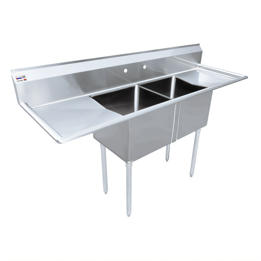 Product image #1 for Omcan USA 72-Inch 2-Compartment Pot Sink with Dual Drainboards, 304 Stainless Steel