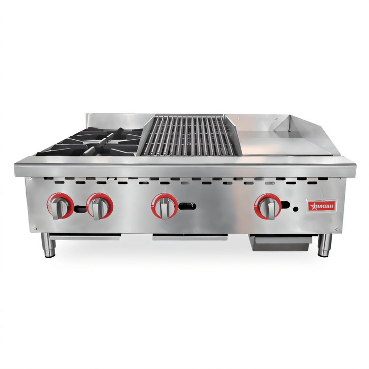 Product image #1 for Omcan 36-Inch Countertop Natural Gas Hot Plate, Charbroiler, and Griddle Combo