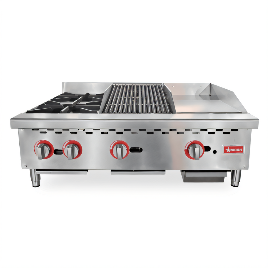 Product image #1 for Omcan 36-Inch Countertop Natural Gas Hot Plate, Charbroiler, and Griddle Combo