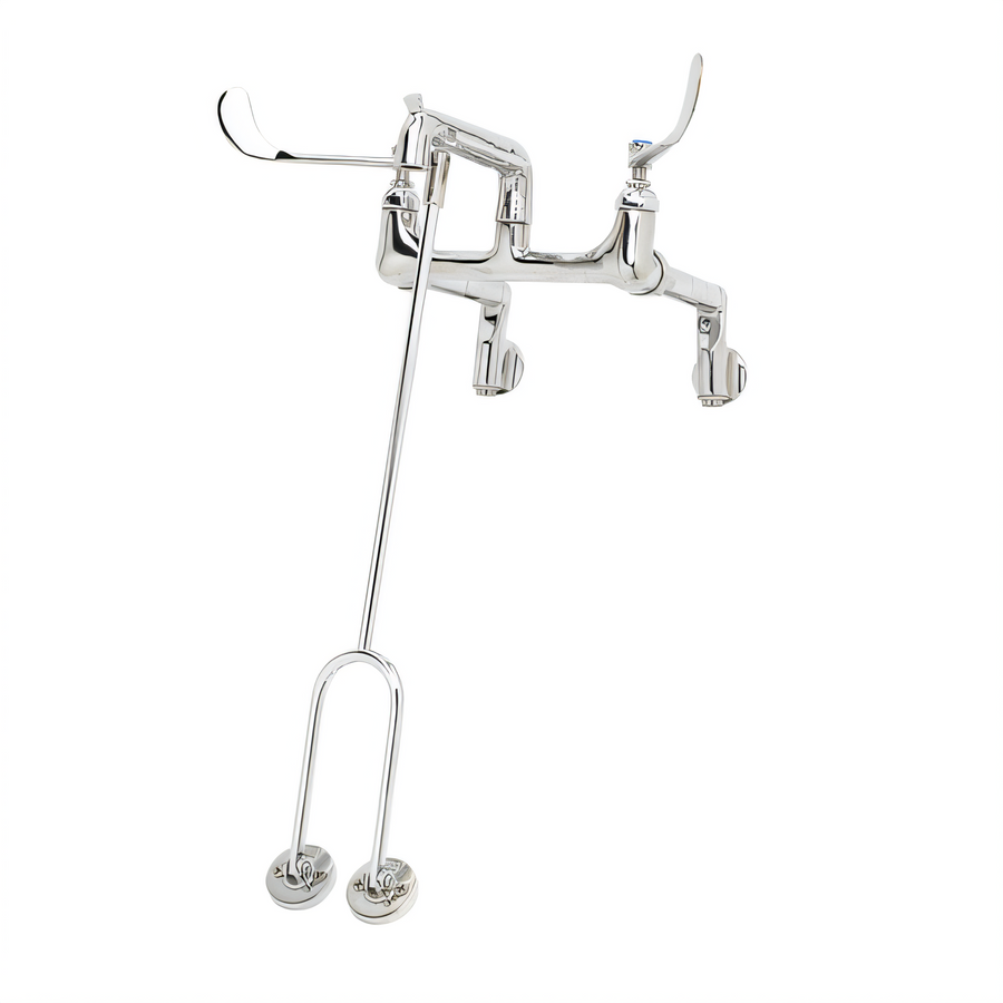 Product image #1 for T&S Brass Adjustable Wall Mount Service Sink Faucet with Plain End Outlet, 8-Inch Centers, 6-Inch Wrist Handles
