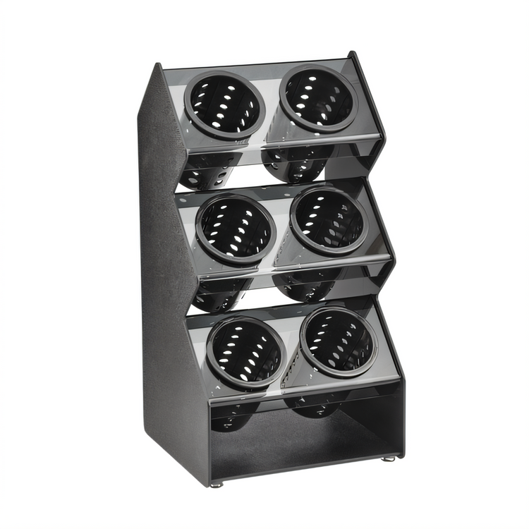 Product image #1 for Vollrath Vertical Countertop Flatware Holder with 6 Cylinders, Black ABS/Smoked Acrylic