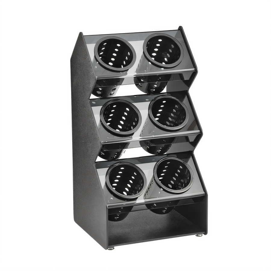 Product image #1 for Vollrath Vertical Countertop Flatware Holder with 6 Cylinders, Black ABS/Smoked Acrylic