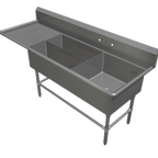 Thumbnail image #1 for John Boos Pro-Bowl 3PBPS3224-1D30L 3-Compartment Platter Sink, 30-Inch Left Drainboard, 16-Gauge Stainless Steel, 90-3/16-Inch Wide