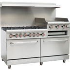 Thumbnail image #1 for Serv-Ware SGR-6B-24RG 60-Inch Natural Gas Commercial Range, 6 Open Burners, 24-Inch Raised Griddle/Broiler, 2 Ovens