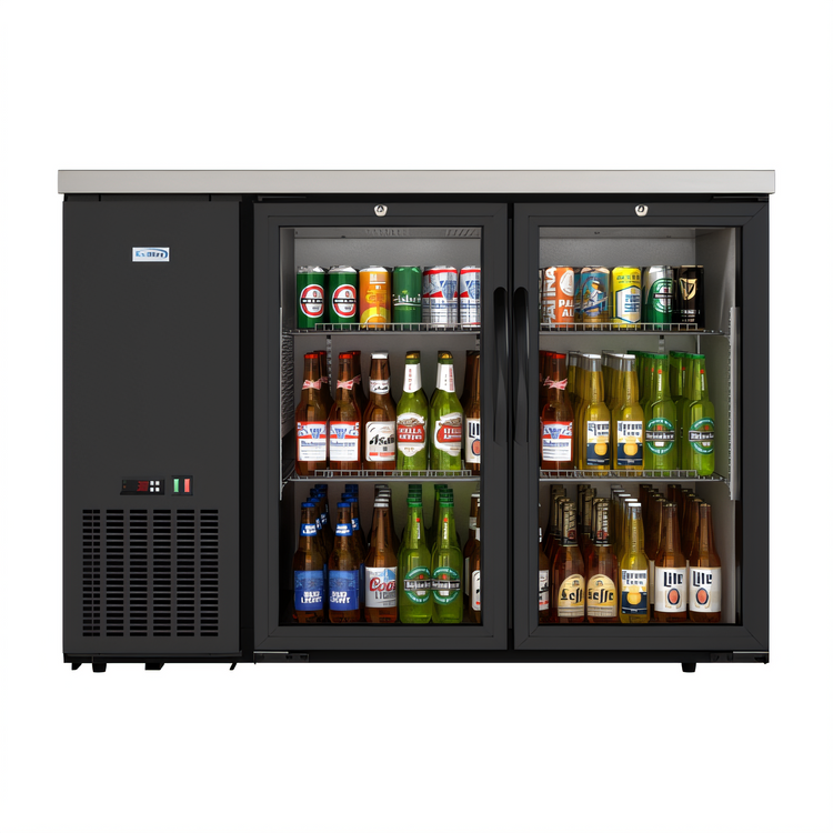 Product image #1 for KoolMore 48-Inch Two-Section Back Bar Refrigerator with 2 Glass Swing Doors, 7.4 Cu. Ft., Black