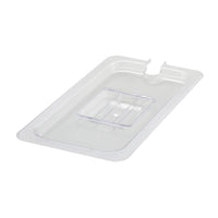 Winco Poly-Ware 1/3 Size Clear Polycarbonate Slotted Food Pan Cover with Handle
