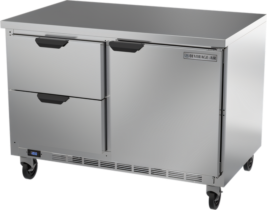 Product image #1 for Beverage-Air 48-Inch Two-Section Flat-Top Worktop Freezer with 2 Drawers and 1 Solid Door