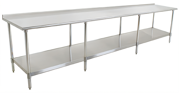 Product image #1 for Spec-Master 144-Inch x 36-Inch Stainless Steel Work Table with Adjustable Undershelf, Rear Up-Turn, and Galvanized Base