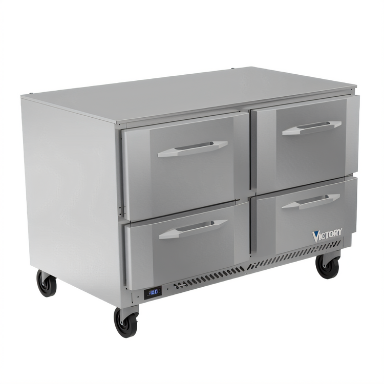 Product image #1 for Victory Refrigeration VUFD48HC-4 48-Inch Two-Section Undercounter Freezer with 4 Drawers, Self-Contained Rear-Mounted, 11.04 Cu. Ft.