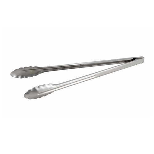 Product image #1 for Winco 16-Inch Heavyweight Stainless Steel Utility Tongs with Coiled Spring and Scalloped Edge
