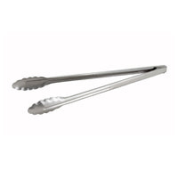 Winco 16-Inch Heavyweight Stainless Steel Utility Tongs with Coiled Spring and Scalloped Edge