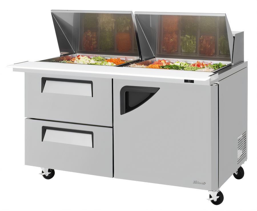 Product image #1 for Turbo Air Super Deluxe 60-1/4-Inch Two-Section 19 Cu. Ft. Mega Top Sandwich/Salad Prep Table with 2 Drawers and 1 Door