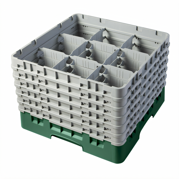 Product image #2 for Cambro Camrack Full-Size 9-Compartment Glass Rack with 6 Soft Gray Extenders