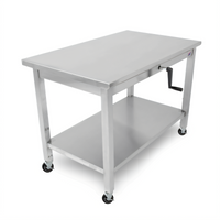 ADA Adjustable-Height Stainless Steel Work Table with Fixed Undershelf and Locking Casters, 48-Inch x 30-Inch