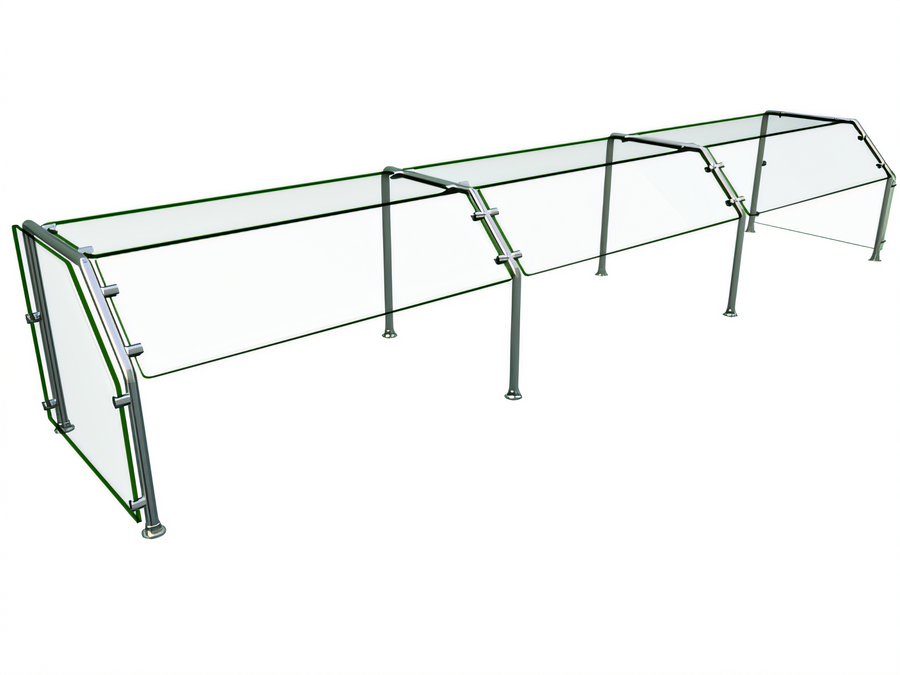 Product image #1 for Hatco Flav-R-Shield ES29 Self-Service 3-Bay Tempered Glass Food Shield with Stainless Steel Posts, 120-Inch Wide