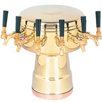 Micro Matic Mushroom 6-Faucet Countertop Glycol-Cooled Draft Beer Tower, Polished Brass Finish