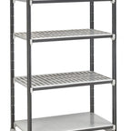 Thumbnail image #1 for Cambro Camshelving® Elements EXU214884VS4480 4-Shelf Stationary Polymer Shelving Starter Unit, 21" D x 48" W x 84" H, 3 Vented/1 Solid, Gray