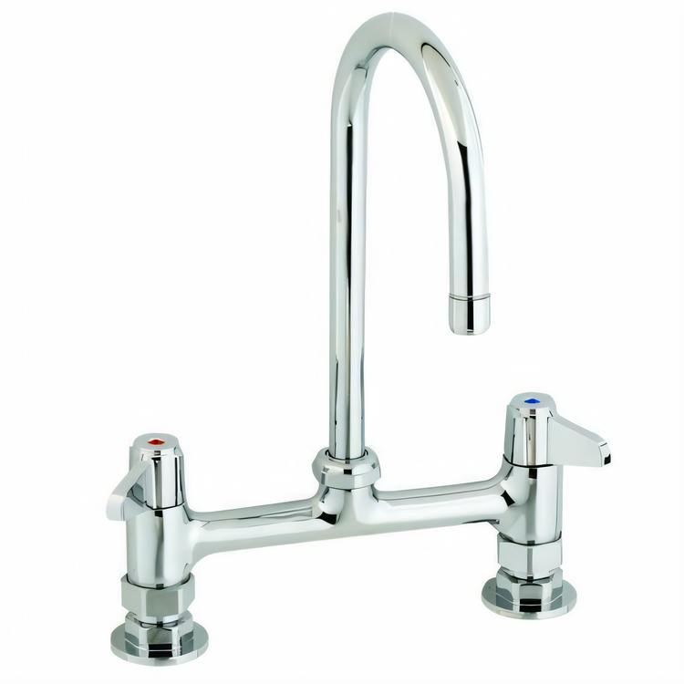 Product image #1 for equip 8-Inch Deck Mount Low-Lead Mixing Faucet with 5-1/2-Inch Swivel Gooseneck and Lever Handles