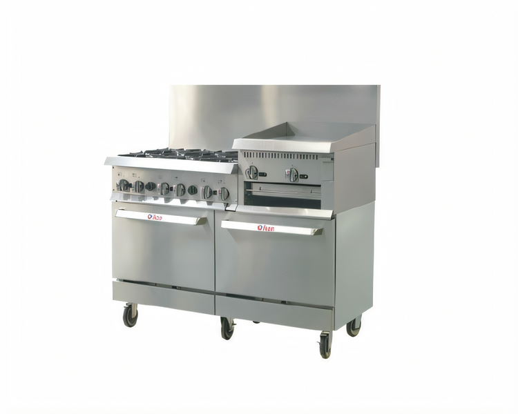Product image #1 for IKON Cooking 60-Inch Natural Gas Commercial Range with 6 Burners, 24-Inch Griddle/Broiler and 2 Ovens