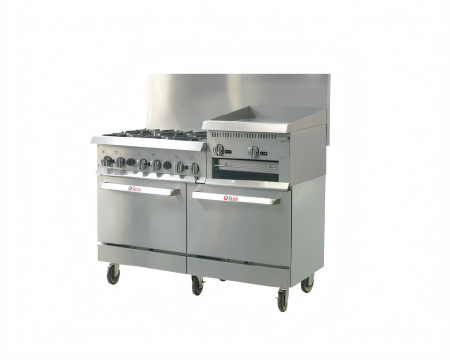 Product image #1 for IKON Cooking 60-Inch Natural Gas Commercial Range with 6 Burners, 24-Inch Griddle/Broiler and 2 Ovens