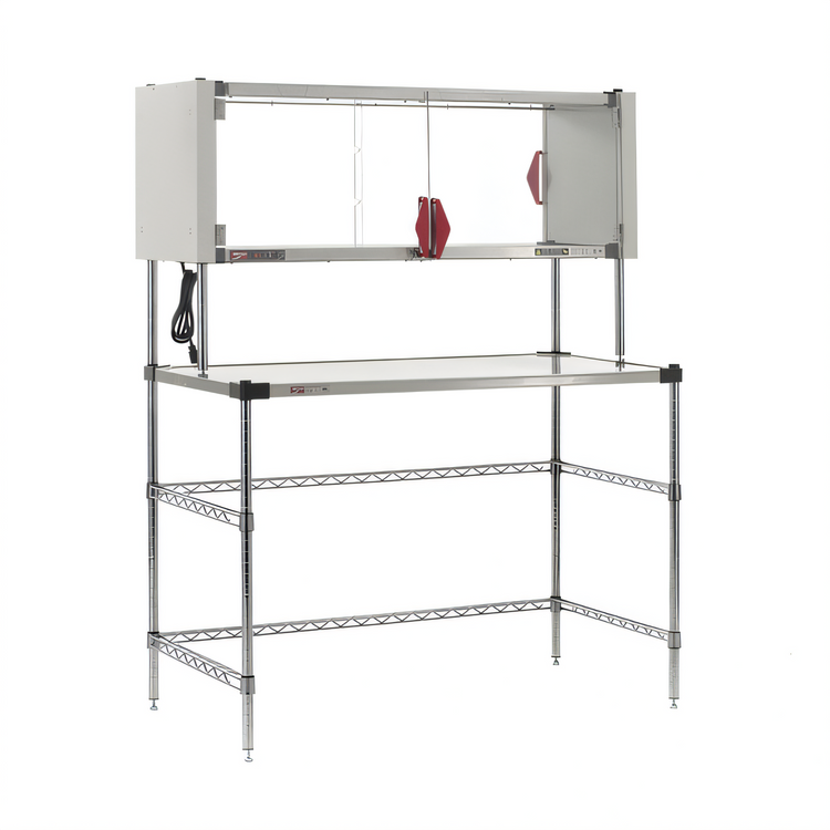 Product image #1 for Metro Super Erecta Hot 48-Inch x 24-Inch Stainless Steel Heated Workstation with Enclosed Heated Shelf, Overhead Wire Shelf, and 3-Sided Open Base