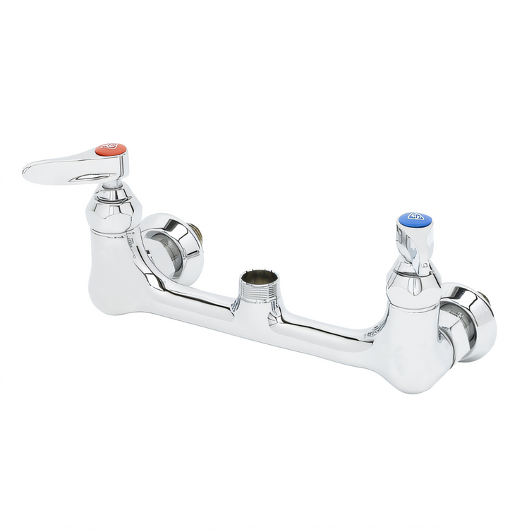 Product image #1 for T&S Brass 8-Inch Wall Mount Double Pantry Mixing Faucet, Swivel Outlet, Less Nozzle