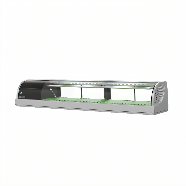 Product image #1 for 59.1-Inch Countertop Refrigerated Sushi Case with Curved Glass, 4 Sliding Doors, Right-Side Self-Contained Refrigeration