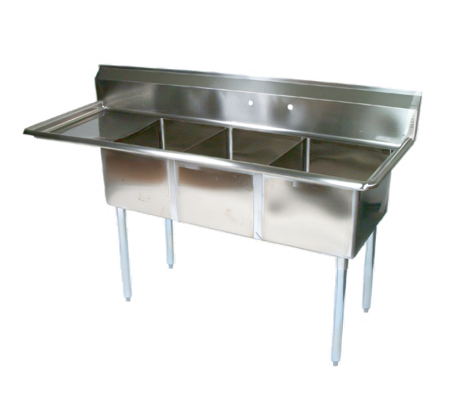 Product image #1 for John Boos E-Series 3-Compartment Stainless Steel Sink with Left Drainboard and Boxed Backsplash