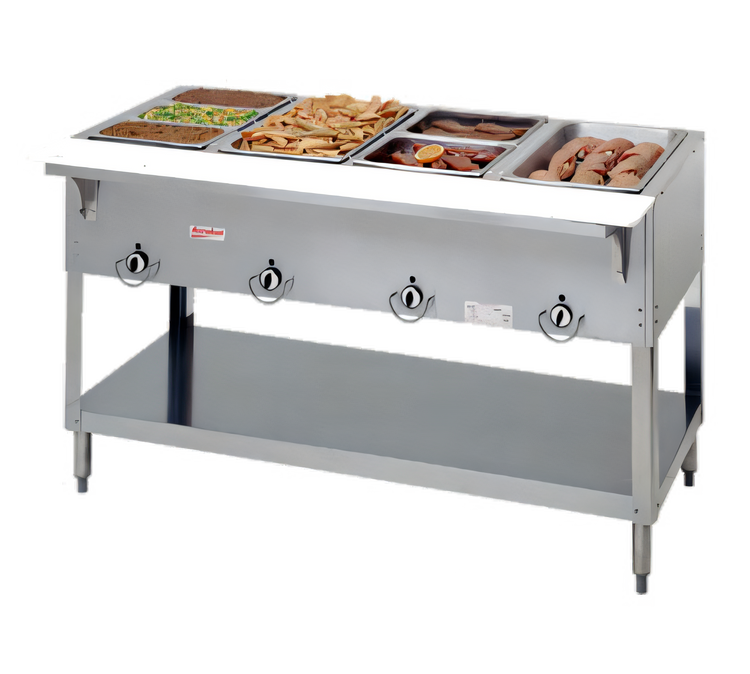 Product image #1 for Aerohot Electric Stainless Steel Hot Food Station with 4 Sealed Wells, Open Base, and Carving Board