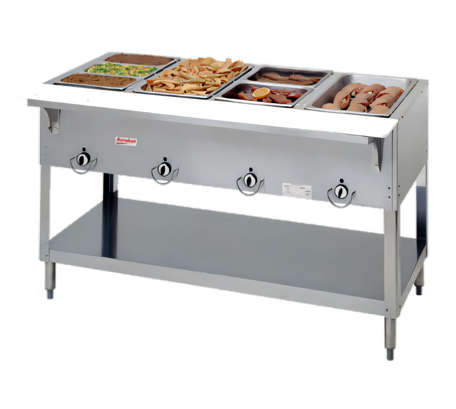 Product image #1 for Aerohot Electric Stainless Steel Hot Food Station with 4 Sealed Wells, Open Base, and Carving Board