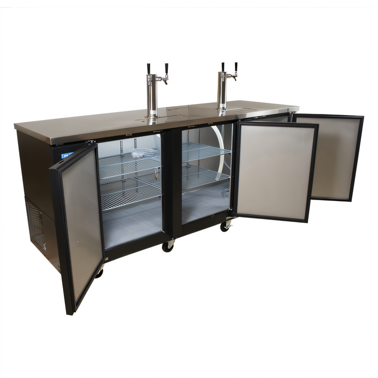 Product image #1 for BK Resources 90-Inch Underbar Draft Beer Cooler / Kegerator Beer Dispenser with 3 Doors, 2 Towers and 3-Keg Capacity