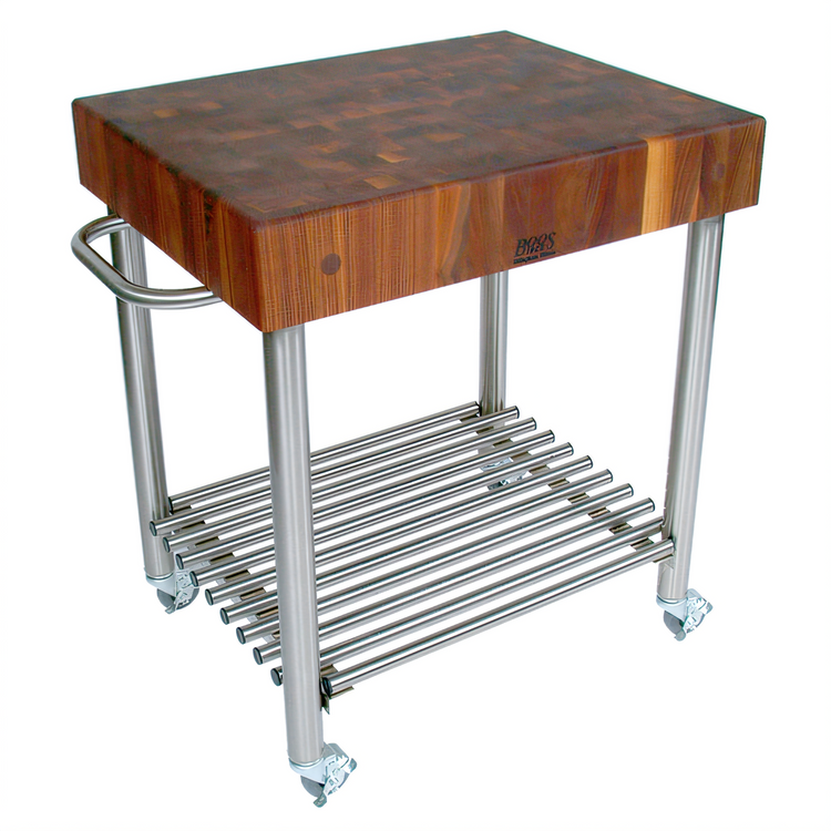 Product image #1 for John Boos Cucina D'Amico Walnut End Grain Butcher Block Cart with Stainless Steel Base and Locking Casters