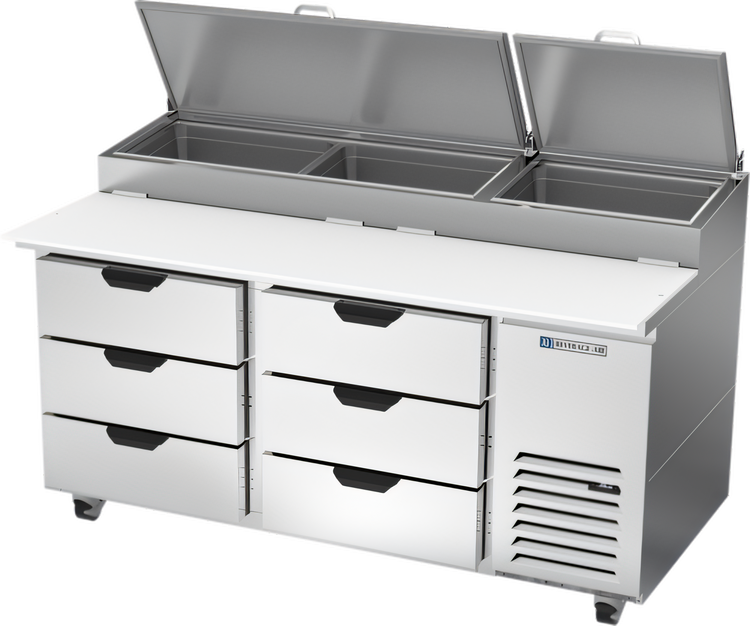 Product image #1 for Beverage-Air DPD67HC-6 67-Inch Two-Section Deli/Pizza Prep Table with Six Drawers