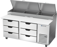 Beverage-Air DPD67HC-6 67-Inch Two-Section Deli/Pizza Prep Table with Six Drawers