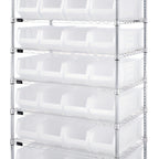 Thumbnail image #1 for Quantum WR8-950CL Stationary Bin Wire Shelving System with 28 Clear Bins, Chrome Plated, 36 x 24 x 74 Inches