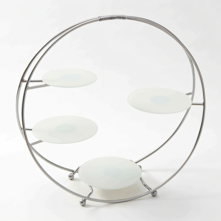 Product image #1 for American Metalcraft Silver Round Four-Tier Buffet Stand with Built-In Glass Plates