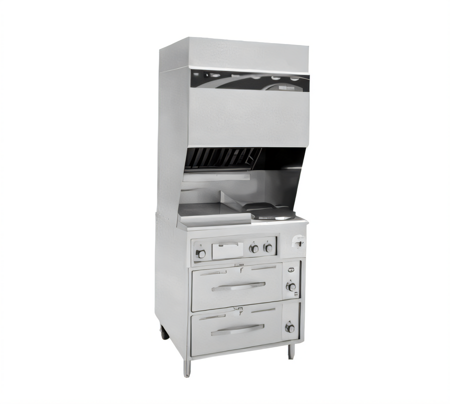 Product image #1 for Wells Ventless Electric Cooking System with 2 French Plates, Griddle, Cabinet Base, and Self-Contained Hood