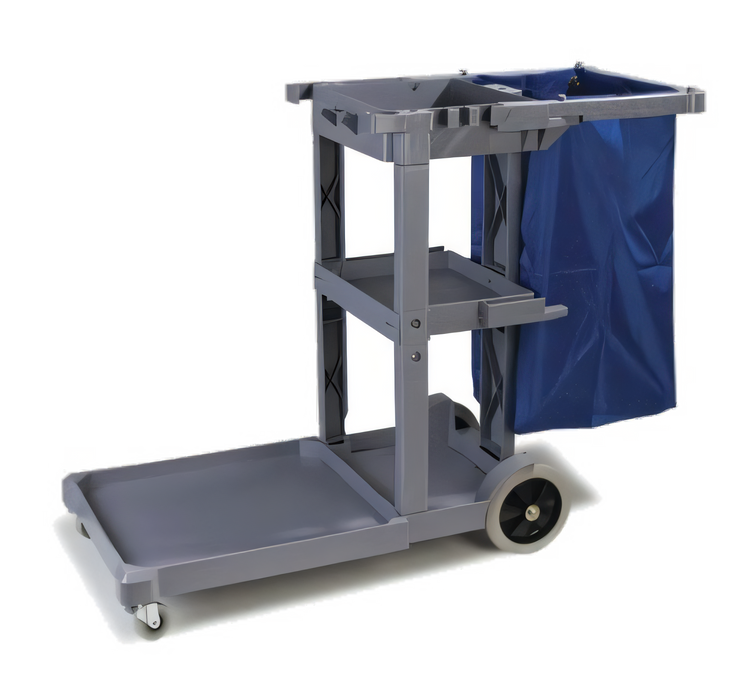 Product image #1 for Carlisle 49-Inch Long Platform Janitorial Cart with 3 Shelves and 25-Gallon Bag, Gray