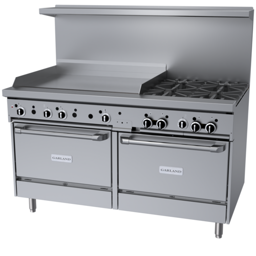 Product image #1 for Garland GFE Starfire Pro Series 60-Inch Commercial Gas Range with 4 Open Burners, 36-Inch Griddle, Convection Oven and Standard Oven