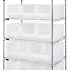 Thumbnail image #1 for Quantum WR6-953954CL Stationary Chrome Wire Shelving Bin System, 36"W x 24"D x 74"H, 6 Shelves, 800 lb/Shelf, 13 Clear Bins