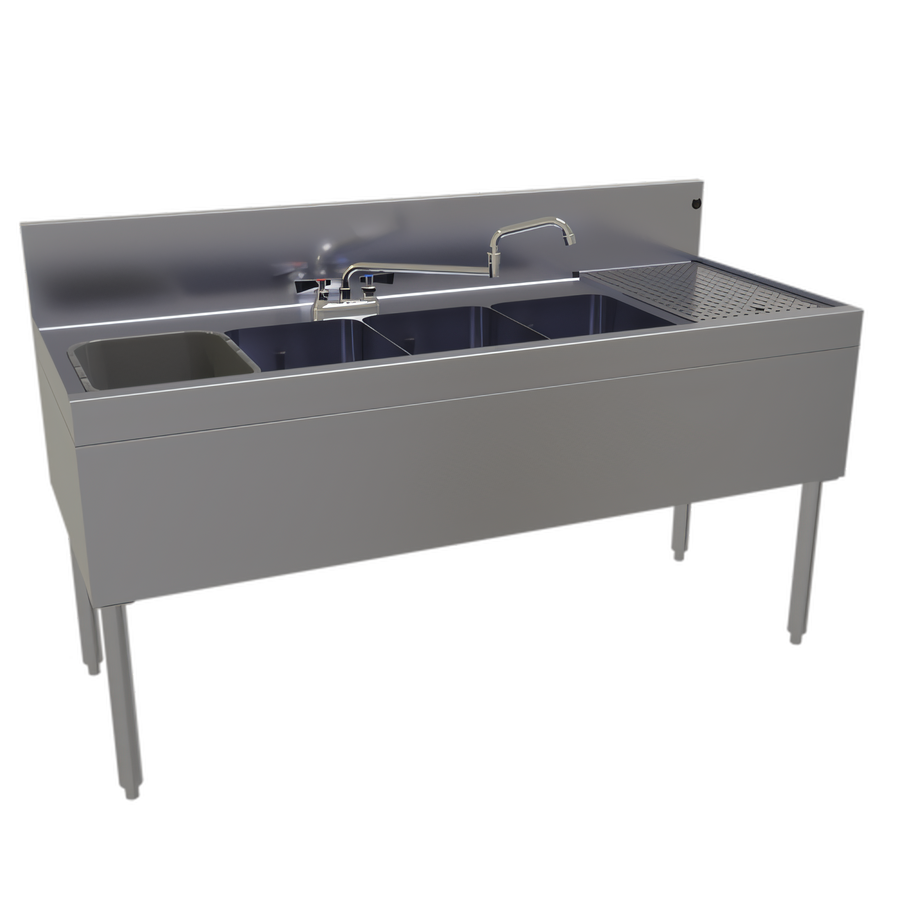 Product image #1 for Glastender Four-Compartment 24-Inch Deep Underbar Sink Unit with Right Drainboard, 60-Inch Wide
