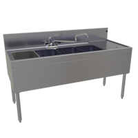 Glastender Four-Compartment 24-Inch Deep Underbar Sink Unit with Right Drainboard, 60-Inch Wide