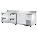 Thumbnail image #1 for True Mfg. - General Foodservice TWT-93D-4-HC Deep Three-Section Worktop Refrigerator with 1 Door, 4 Drawers, Stainless Steel Top